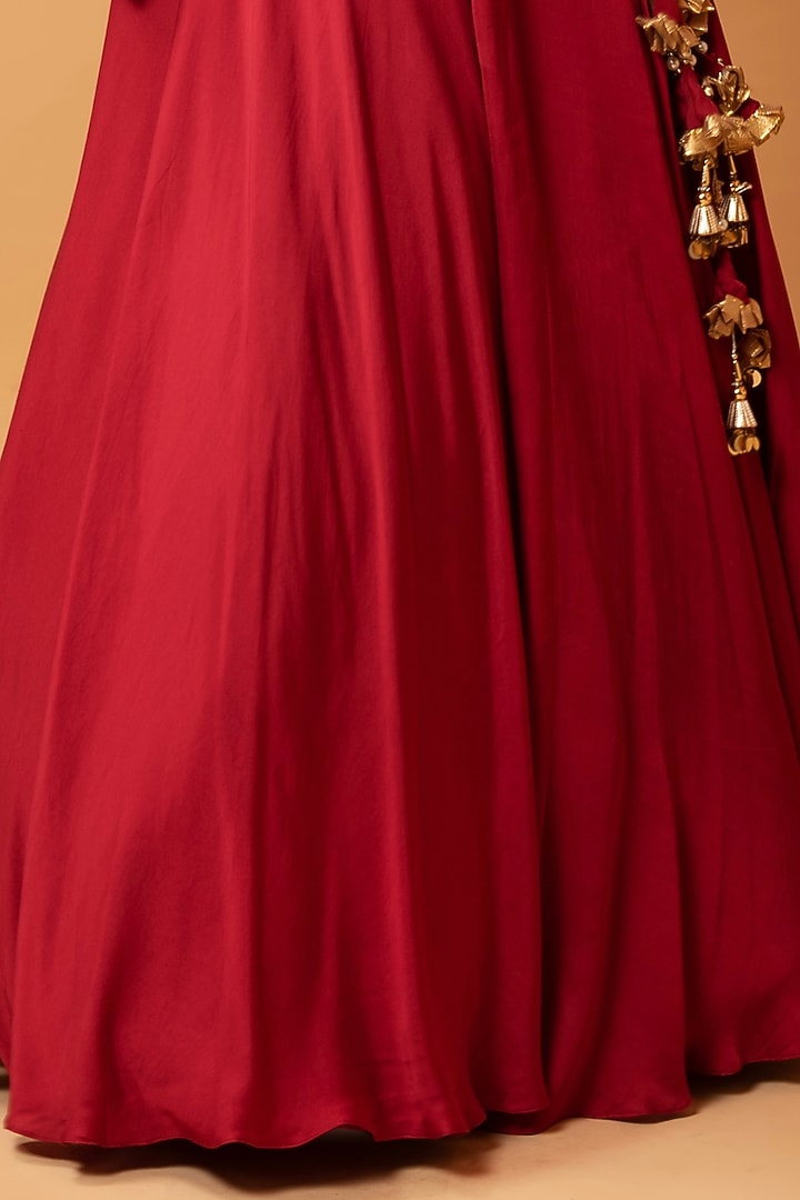 Deep Red Modal Lehenga Set by Quench A Thirst at Pernia's Pop Up Shop