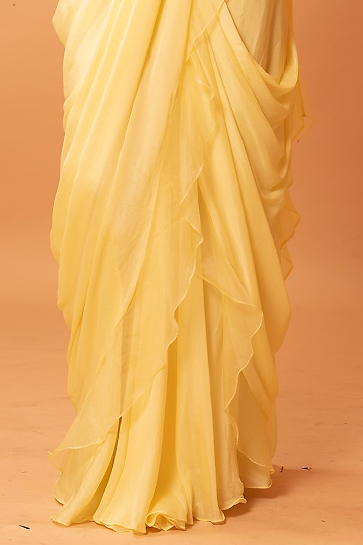 Butter Yellow Georgette & Organza Ruffled Party Wear Saree Set by Quench A Thirst at Pernia's Pop Up Shop