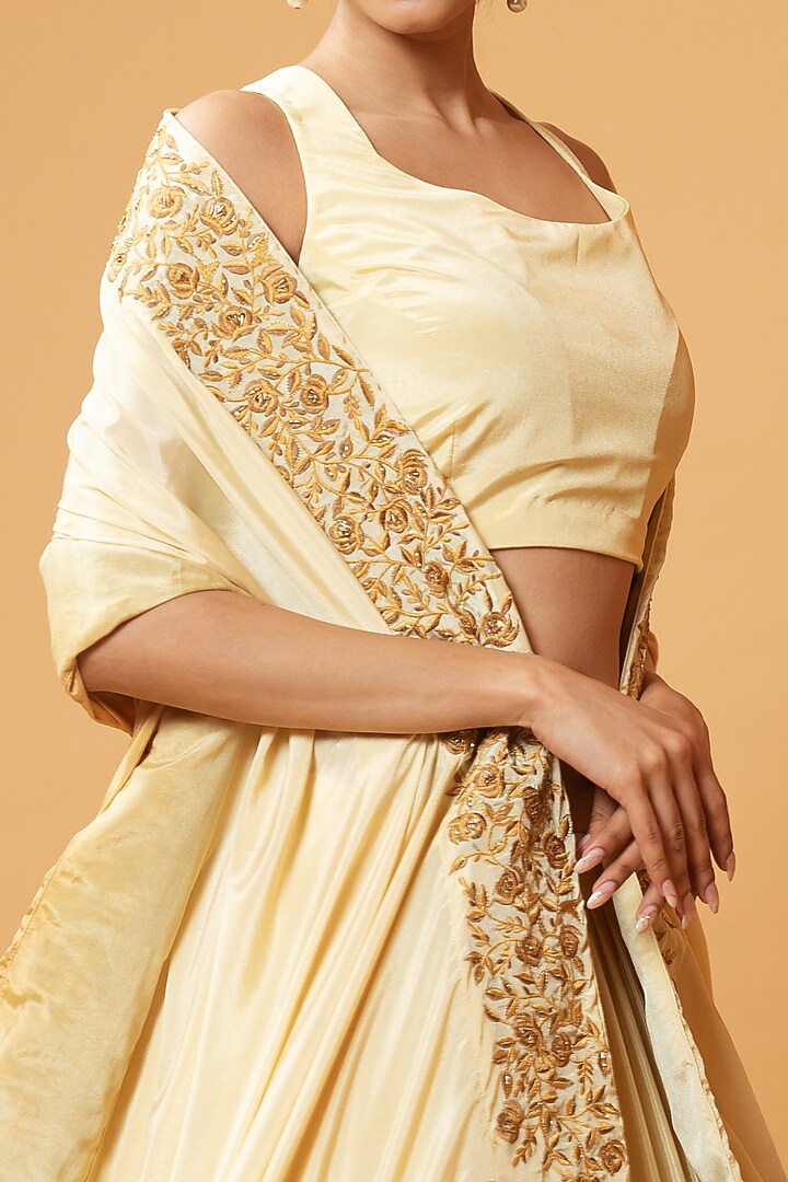 Light Gold Ombre Machine & Hand Embroidered Layered Wedding Lehenga Set by Quench A Thirst at Pernia's Pop Up Shop