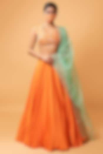 Bright Orange Hand Embroidered Lehenga Set by Quench A Thirst