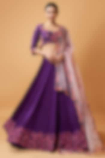 Violet Hand Embroidered Wedding Lehenga Set by Quench A Thirst at Pernia's Pop Up Shop