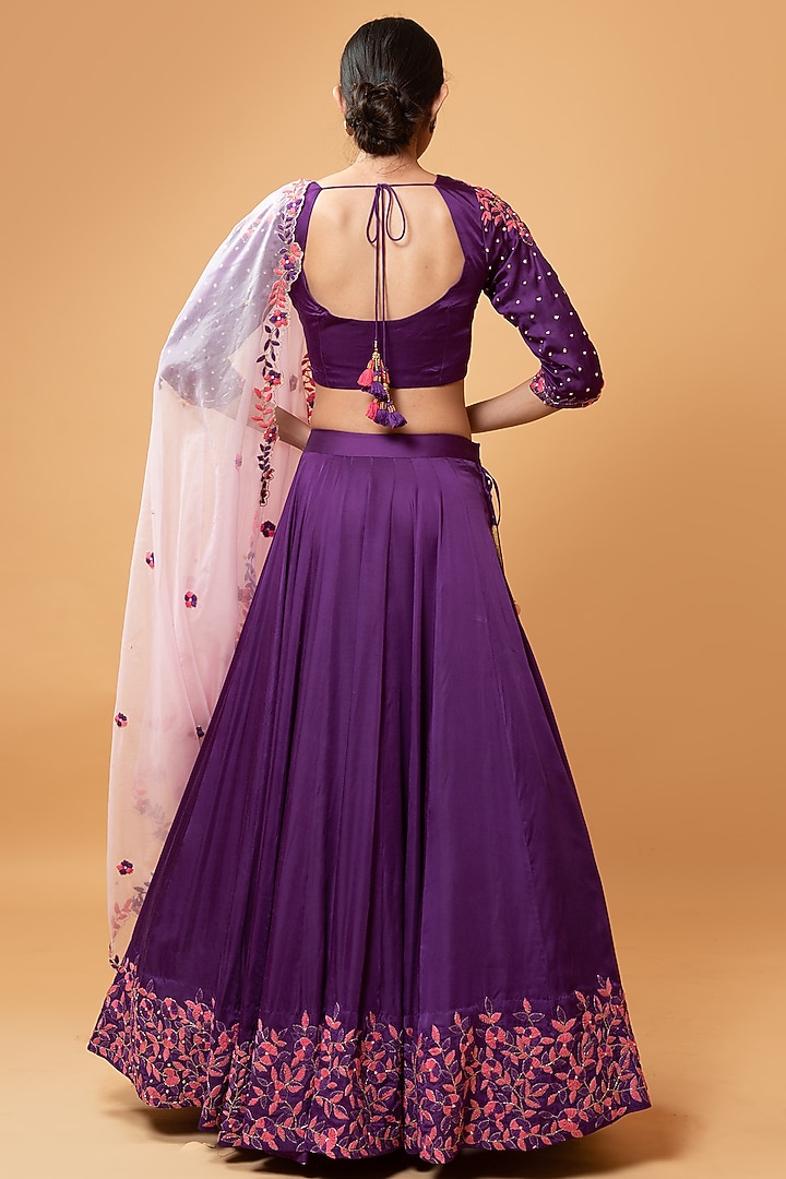 Violet Hand Embroidered Wedding Lehenga Set by Quench A Thirst at Pernia's Pop Up Shop