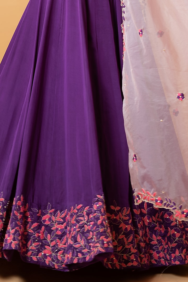 Violet Hand Embroidered Wedding Lehenga Set by Quench A Thirst at Pernia's Pop Up Shop