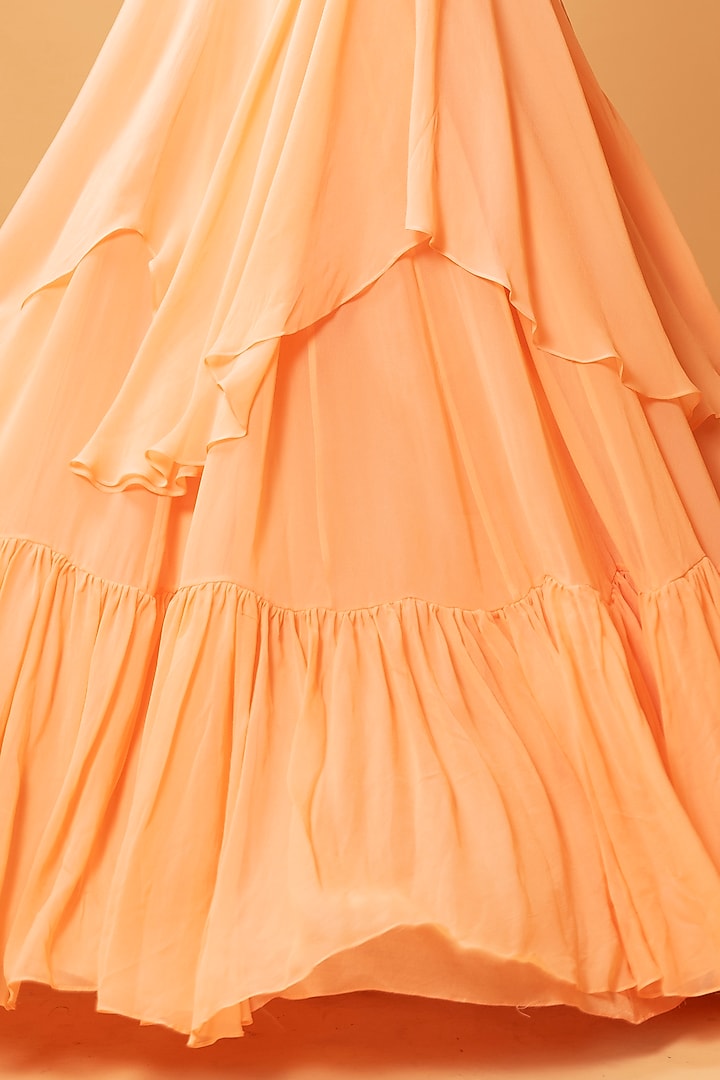 Peach Georgette & Sequins Flared Lehenga Set by Quench A Thirst at Pernia's Pop Up Shop