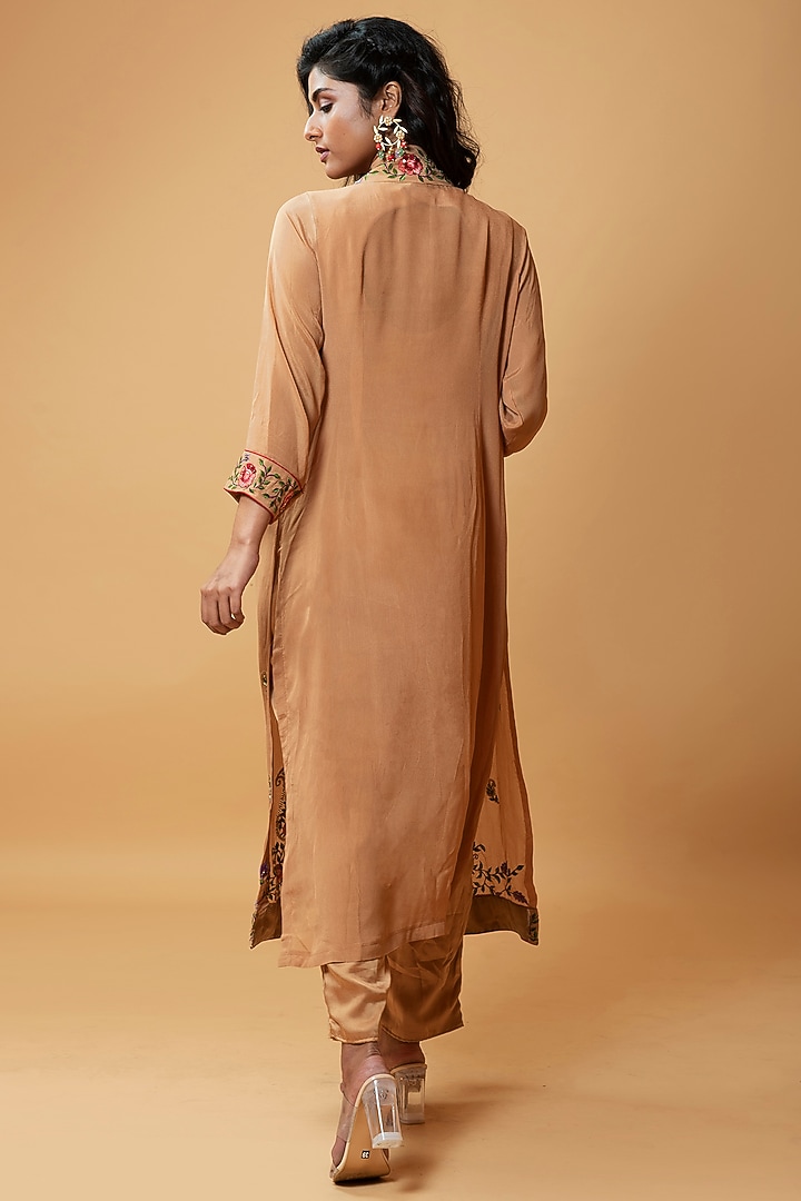 Light Bronze Modal Satin & Chinon Jumpsuit With Jacket by Quench A Thirst at Pernia's Pop Up Shop