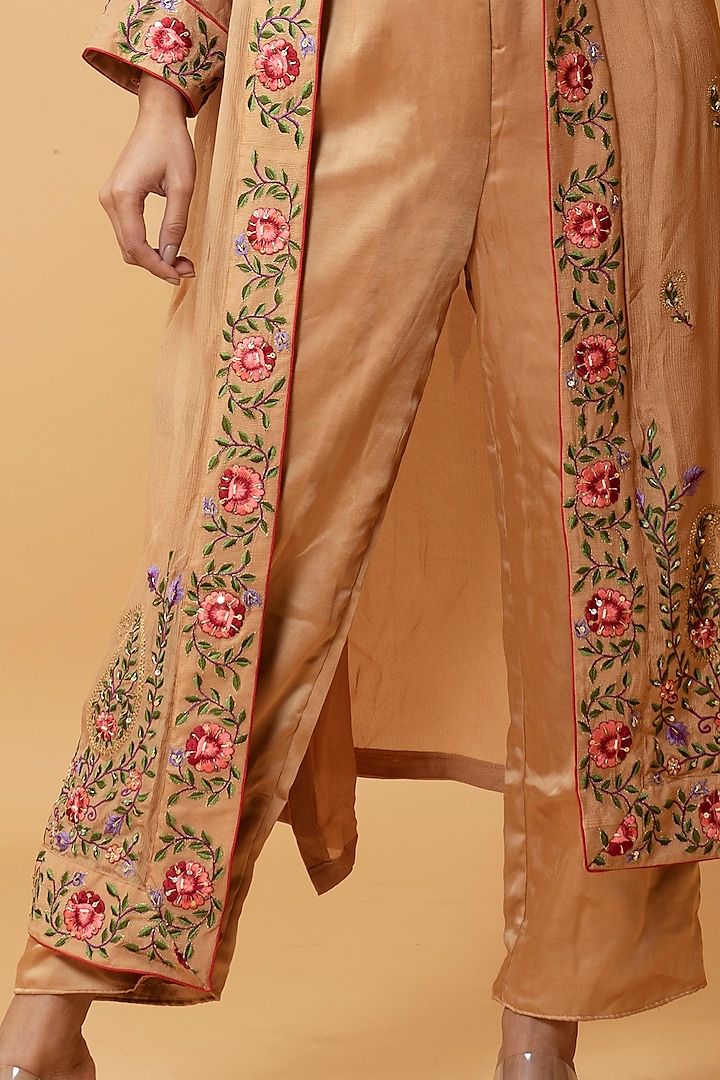 Light Bronze Modal Satin & Chinon Jumpsuit With Jacket by Quench A Thirst at Pernia's Pop Up Shop