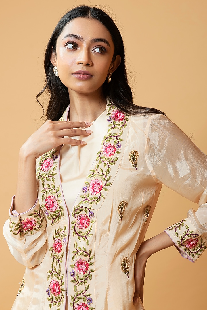 Champagne Modal Satin & Chinon Jumpsuit With Jacket by Quench A Thirst at Pernia's Pop Up Shop