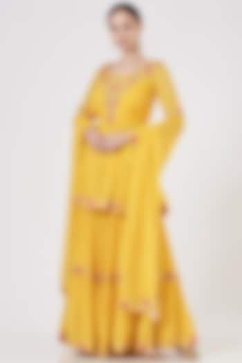 Bright Yellow Georgette Sharara Set by Quench A Thirst at Pernia's Pop Up Shop