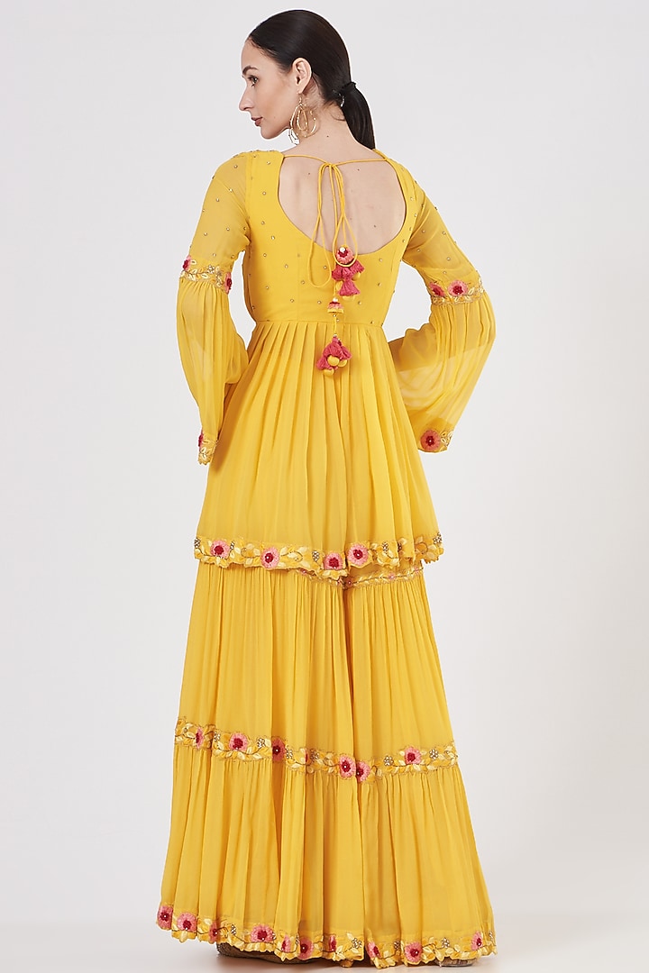 Bright Yellow Georgette Wedding Sharara Set by Quench A Thirst at Pernia's Pop Up Shop