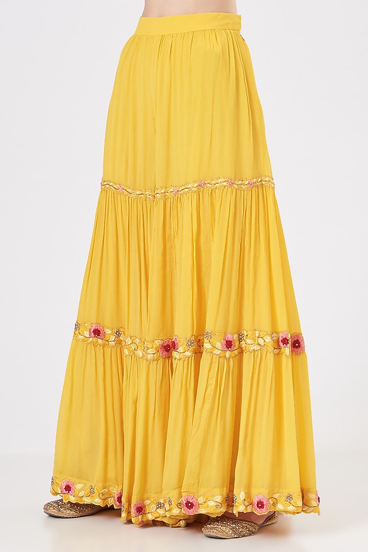 Bright Yellow Georgette Wedding Sharara Set by Quench A Thirst at Pernia's Pop Up Shop