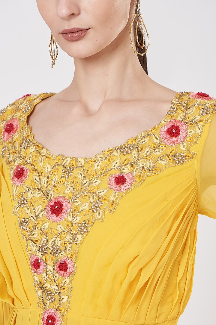 Bright Yellow Georgette Wedding Sharara Set by Quench A Thirst at Pernia's Pop Up Shop