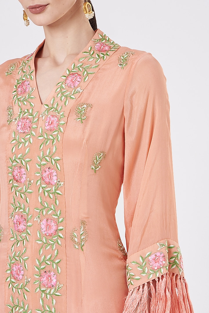 Peach Chinon & Modal Kurta Set by Quench A Thirst at Pernia's Pop Up Shop