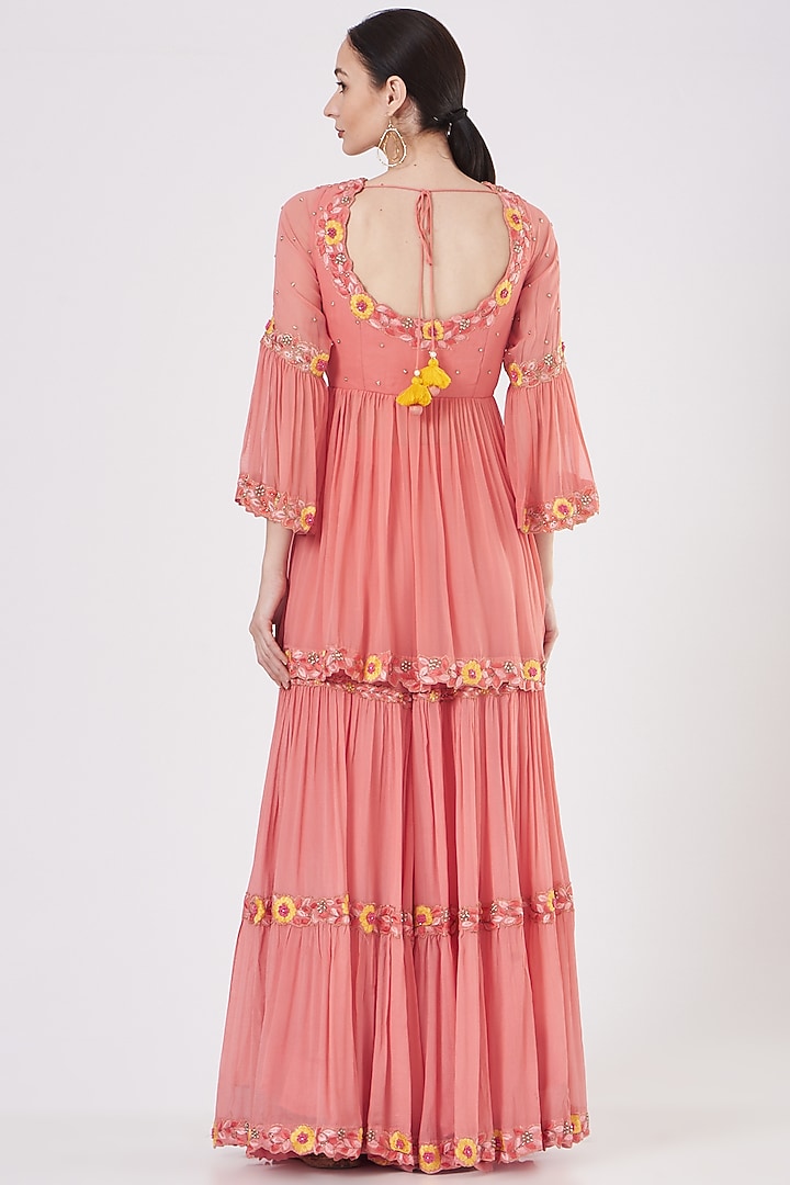 Pink Georgette Draped Wedding Sharara Set by Quench A Thirst at Pernia's Pop Up Shop