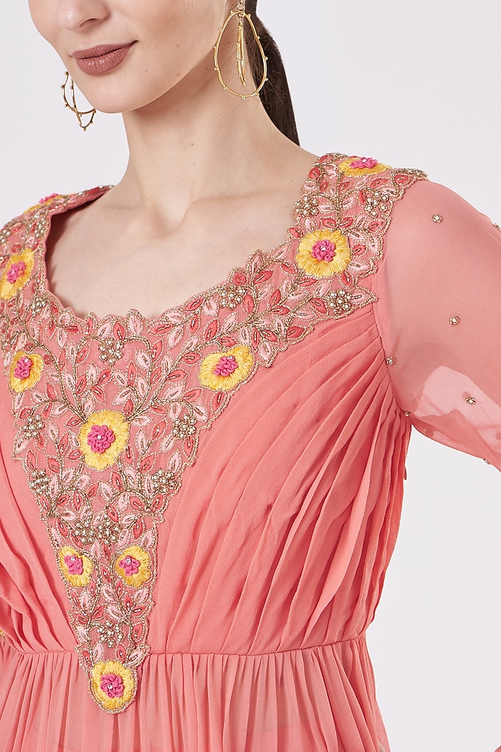 Pink Georgette Draped Wedding Sharara Set by Quench A Thirst at Pernia's Pop Up Shop