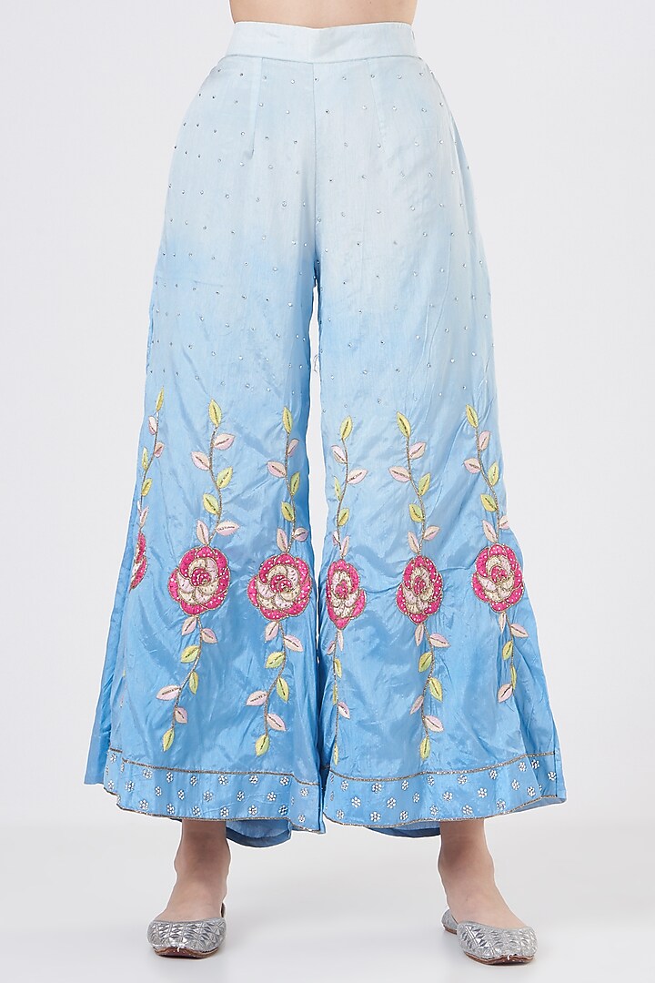 Baby Blue Raw Silk Wedding Sharara Set by Quench A Thirst at Pernia's Pop Up Shop