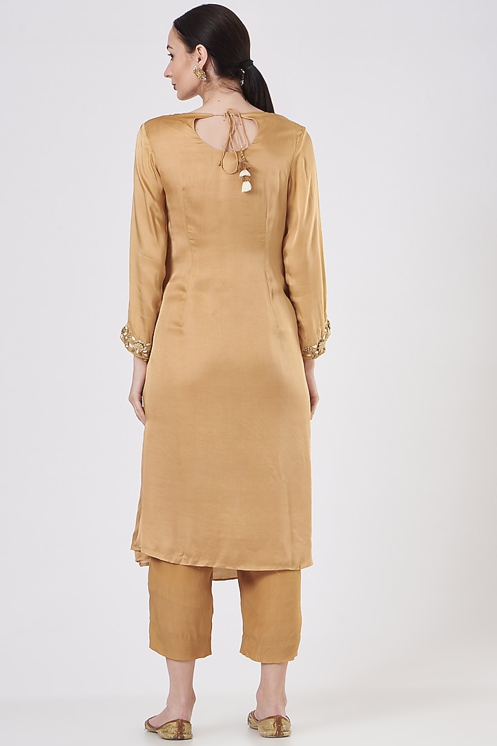 Golden Modal Satin Kurta Set by Quench A Thirst at Pernia's Pop Up Shop
