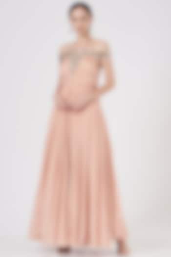 Nude Pink Crepe Embellished Gown by Quench A Thirst