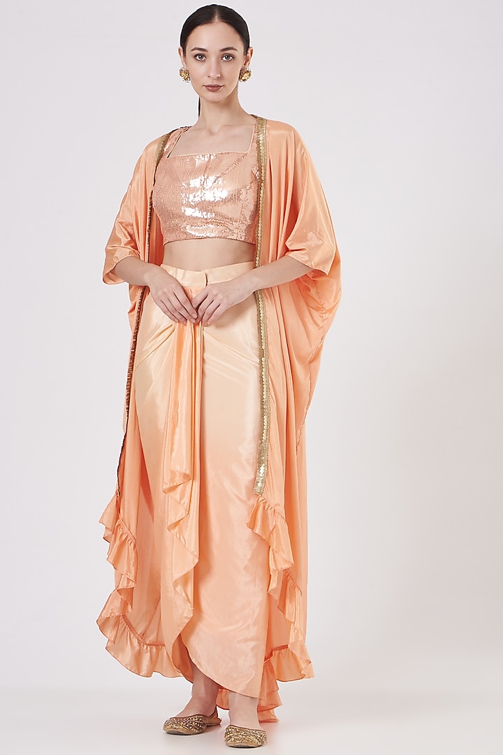 Peach Crepe & Sequins Cape Set by Quench A Thirst at Pernia's Pop Up Shop