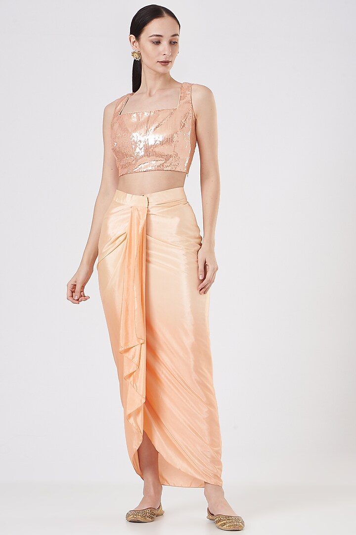 Peach Crepe & Sequins Cape Set by Quench A Thirst at Pernia's Pop Up Shop
