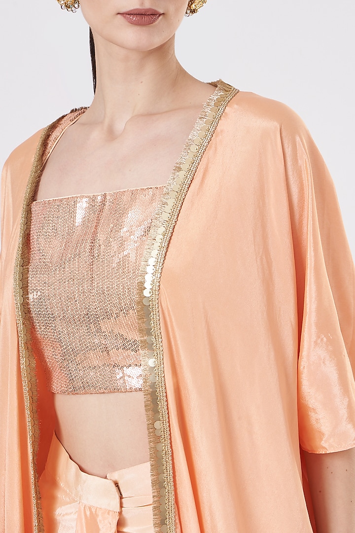 Peach Crepe & Sequins Cape Set by Quench A Thirst at Pernia's Pop Up Shop