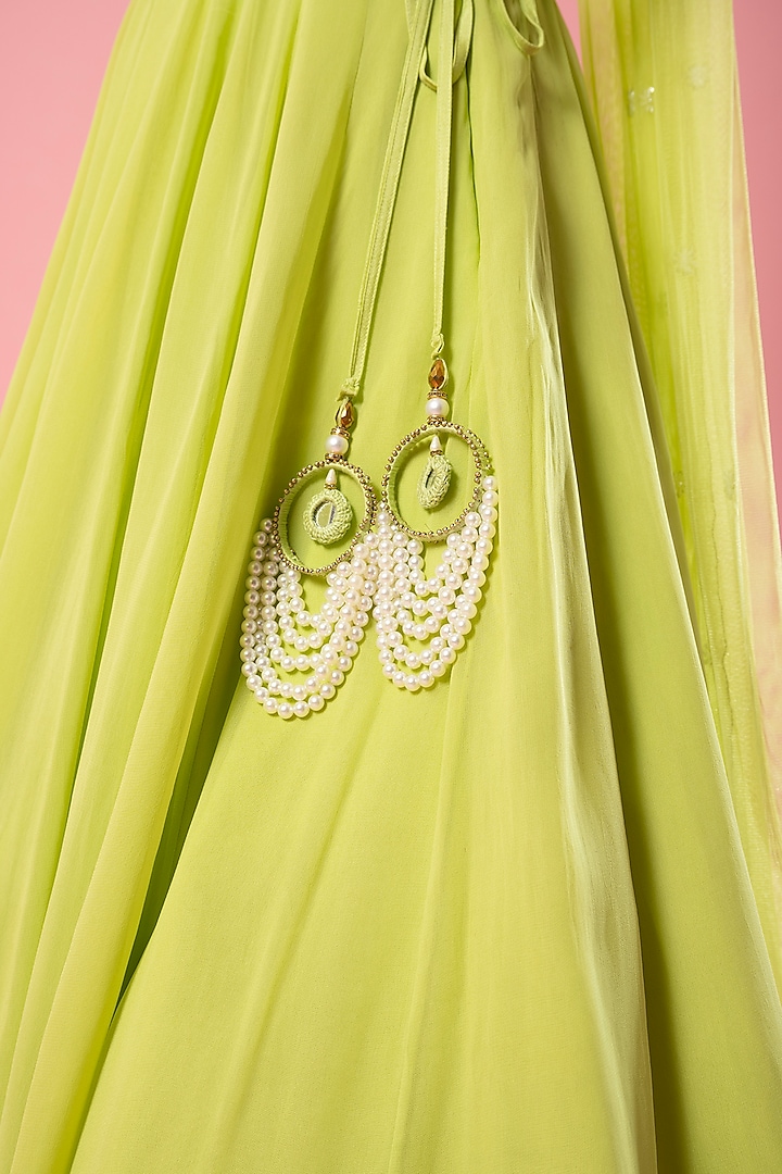 Lime Green Pure Georgette Embroidered Wedding Lehenga Set by Quench A Thirst at Pernia's Pop Up Shop