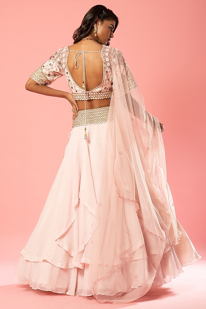 Baby Pink Organza Embroidered Wedding Lehenga Set by Quench A Thirst at Pernia's Pop Up Shop