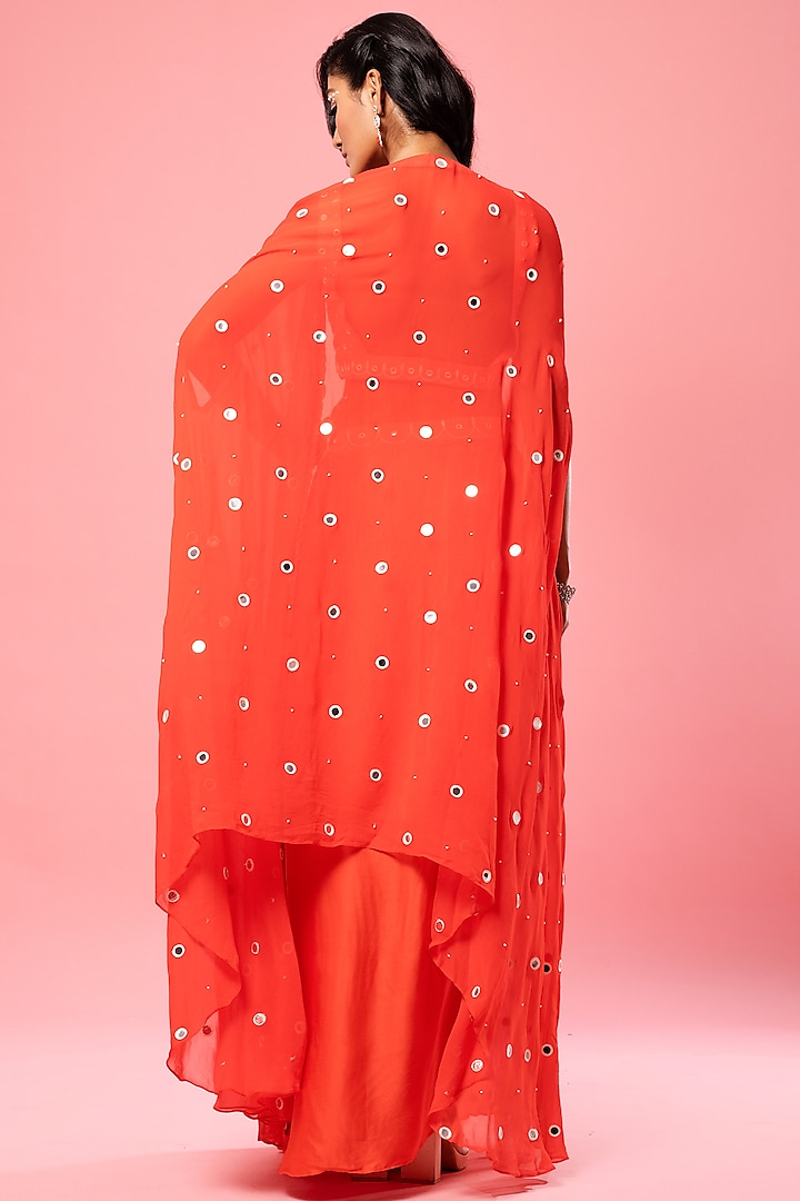 Tangerine Orange Pure Georgette Embroidered Cape Set by Quench A Thirst at Pernia's Pop Up Shop