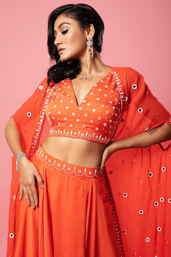 Tangerine Orange Pure Georgette Embroidered Cape Set by Quench A Thirst at Pernia's Pop Up Shop