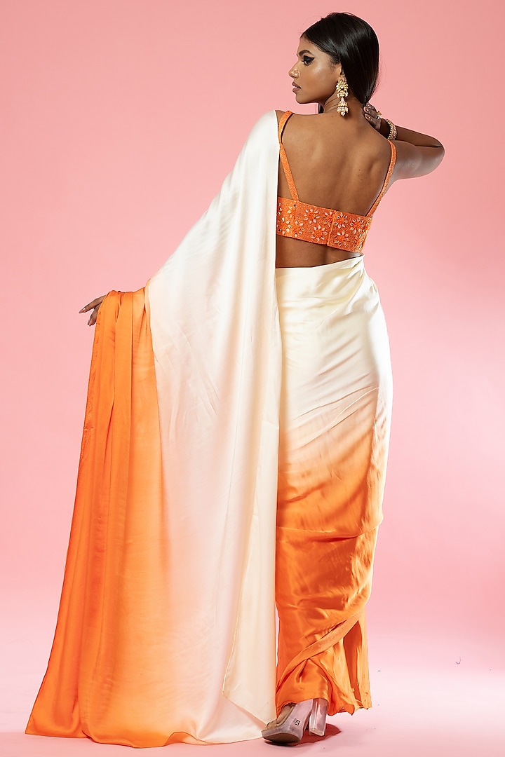Ivory & Orange Ombre Modal Silk Pre-Stitched Party Wear Saree  Set by Quench A Thirst at Pernia's Pop Up Shop