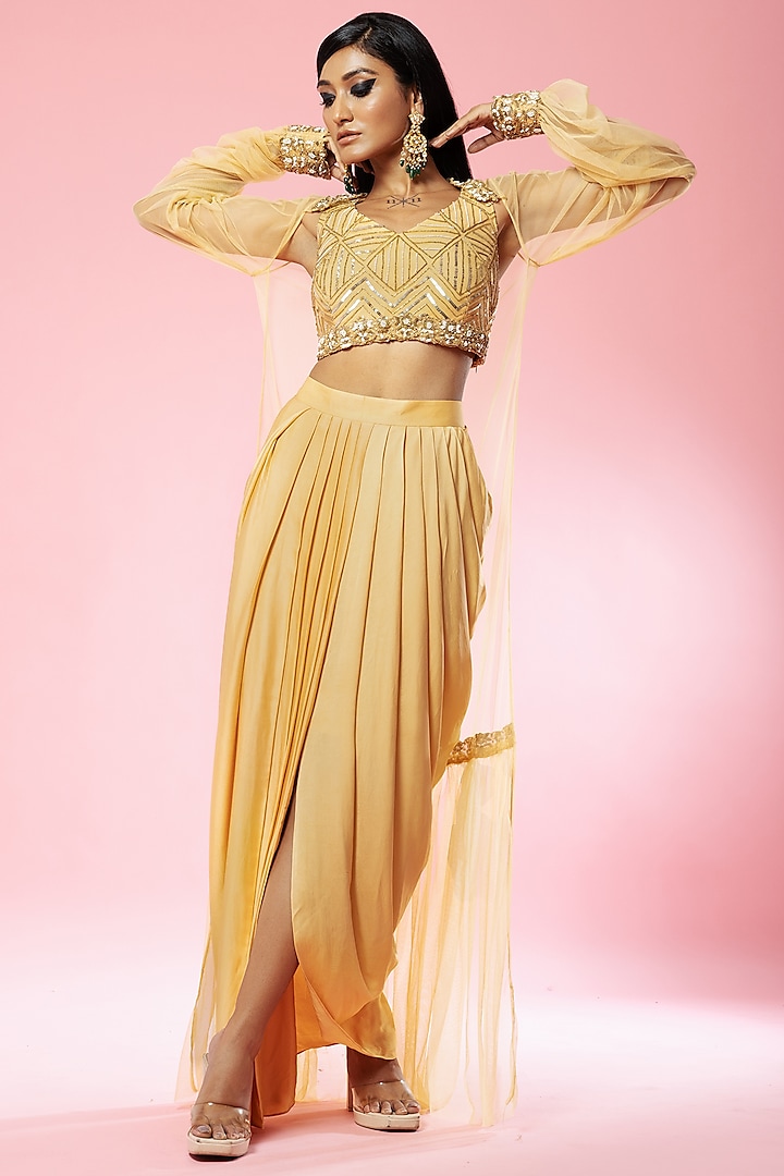 Golden Net Hand Embroidered Cape Set by Quench A Thirst at Pernia's Pop Up Shop
