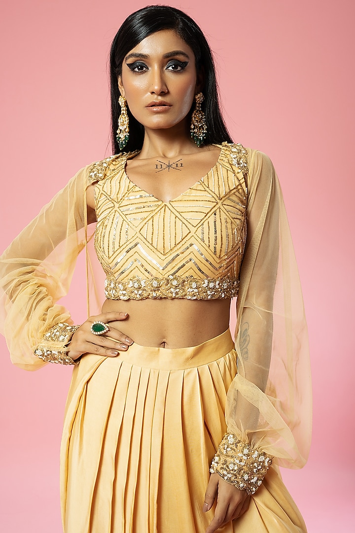 Golden Net Hand Embroidered Cape Set by Quench A Thirst at Pernia's Pop Up Shop