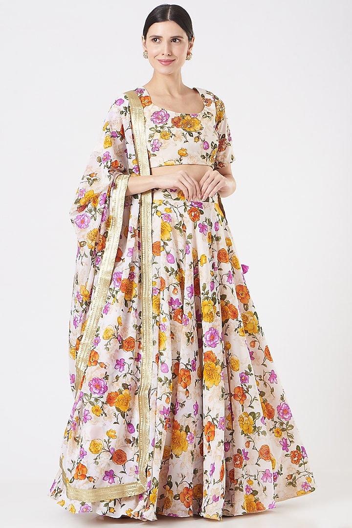 Multi-Colored Floral Printed Lehenga Set by Quench A Thirst
