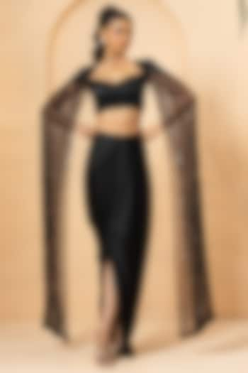 Black Modal Satin Dhoti Skirt Set by Quench A Thirst at Pernia's Pop Up Shop