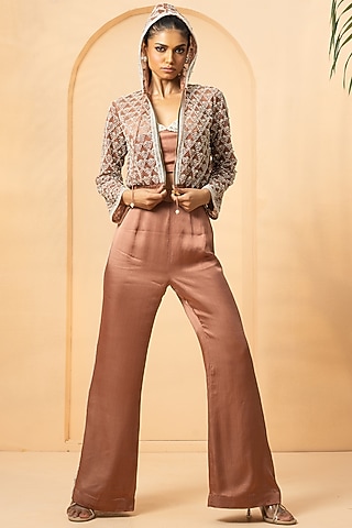 Metallic Rose Gold Net Beads Embroidered Co-Ord Set by Quench A Thirst