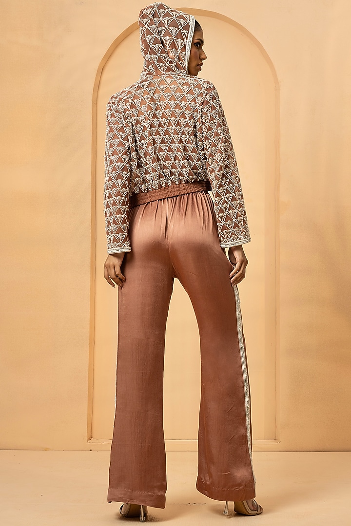 Metallic Rose Gold Net Beads Embroidered Co-Ord Set by Quench A Thirst at Pernia's Pop Up Shop