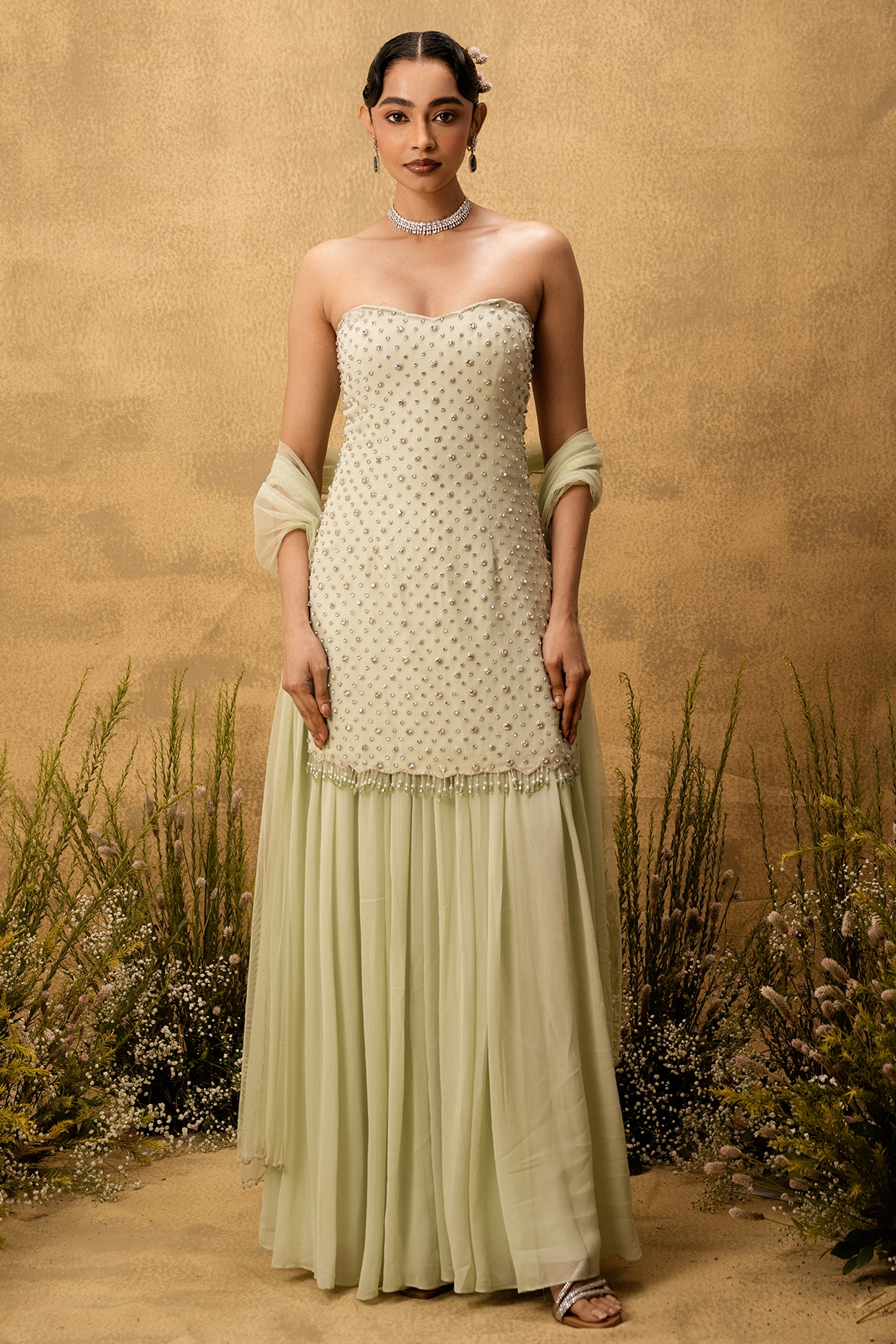 Quench A Thirst Mint Green Georgette Sharara Set