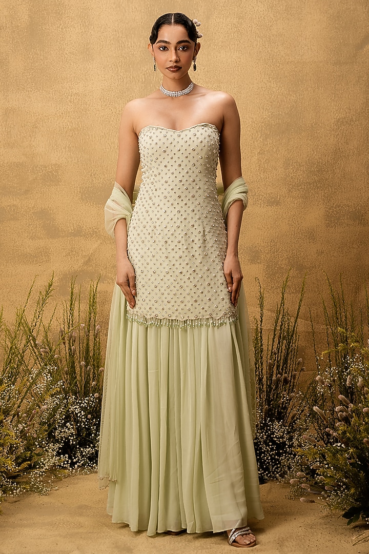 Mint Green Georgette Wedding Sharara Set by Quench A Thirst at Pernia's Pop Up Shop