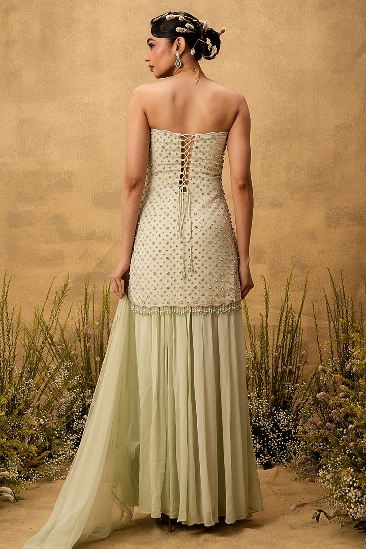 Mint Green Georgette Wedding Sharara Set by Quench A Thirst at Pernia's Pop Up Shop