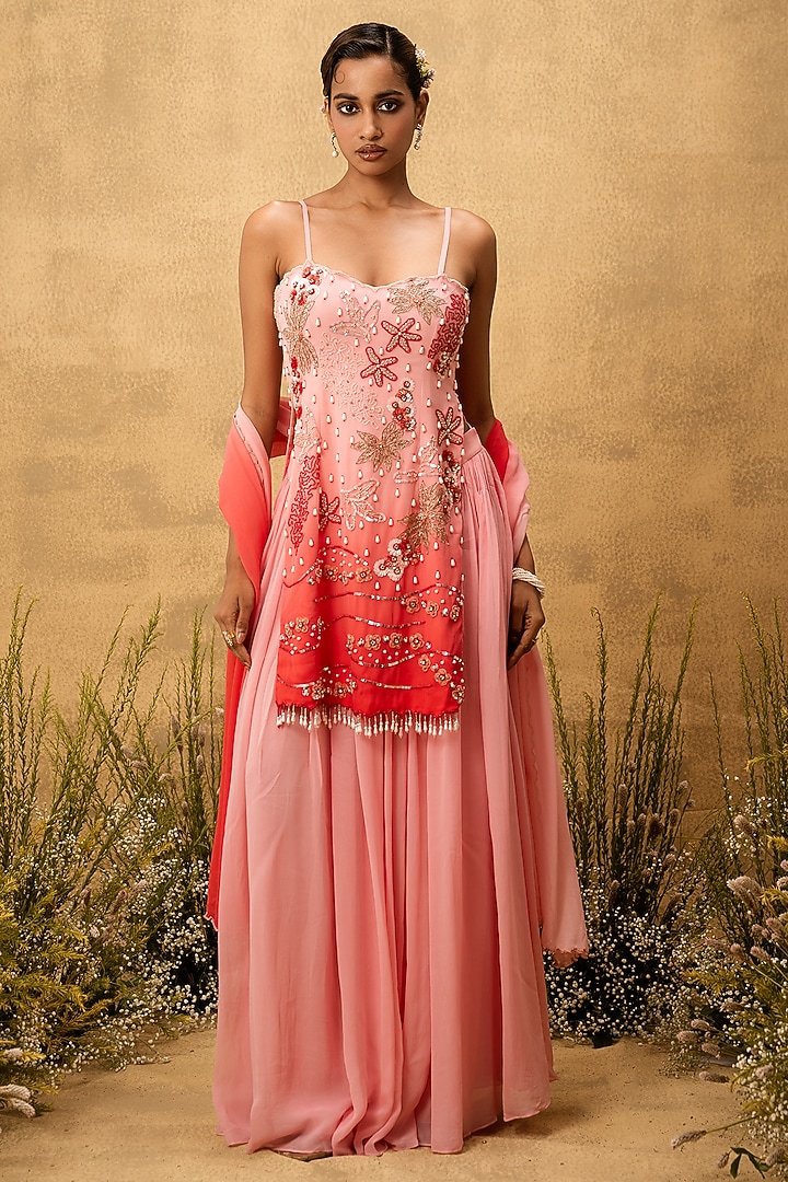 Pink Georgette Wedding Sharara Set by Quench A Thirst at Pernia's Pop Up Shop