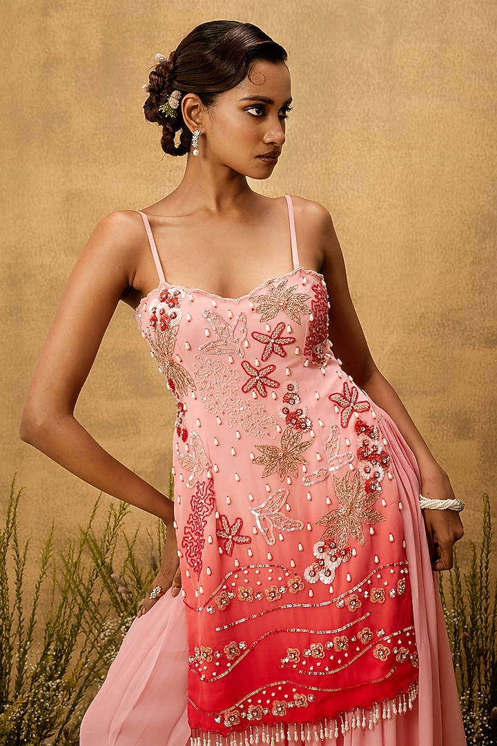 Pink Georgette Wedding Sharara Set by Quench A Thirst at Pernia's Pop Up Shop