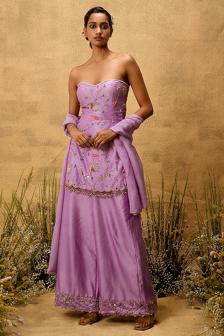 Purple Chanderi Silk Cutdana Embroidered Wedding Sharara Set by Quench A Thirst at Pernia's Pop Up Shop