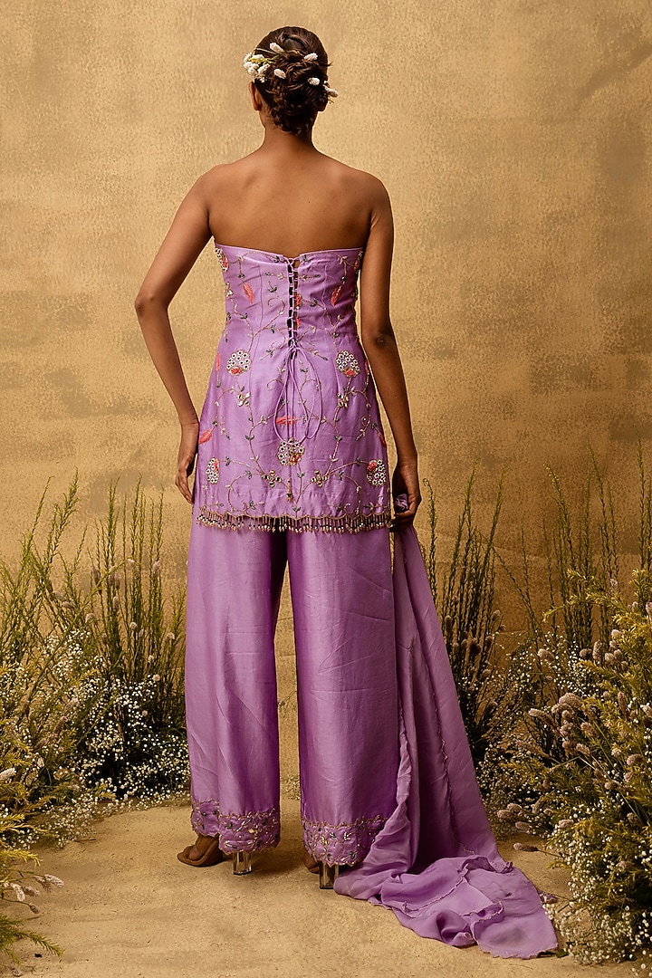Purple Chanderi Silk Cutdana Embroidered Wedding Sharara Set by Quench A Thirst at Pernia's Pop Up Shop