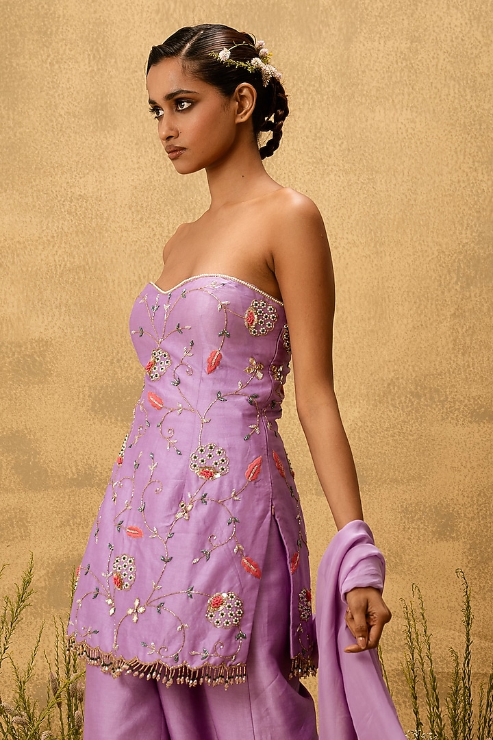 Purple Chanderi Silk Cutdana Embroidered Wedding Sharara Set by Quench A Thirst at Pernia's Pop Up Shop