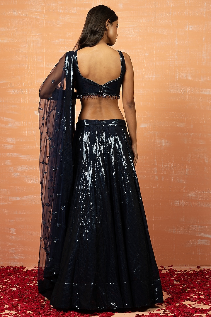 Deep Blue Embroidered Wedding Lehenga Set by Quench A Thirst at Pernia's Pop Up Shop