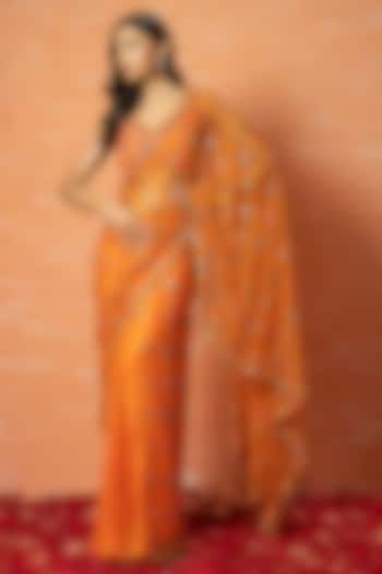 Orange Embroidered Pre-Stitched Saree Set by Quench A Thirst