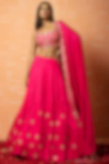 Hot Pink Hand Embroidered Lehenga Set by Quench A Thirst