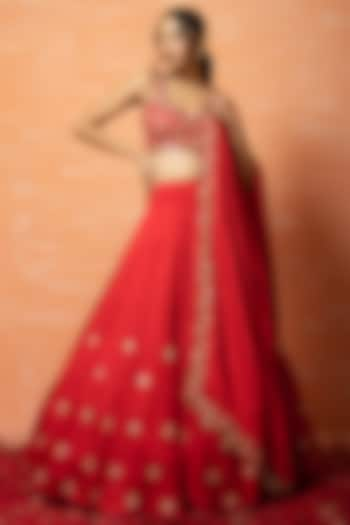 Red Embroidered Wedding Lehenga Set by Quench A Thirst at Pernia's Pop Up Shop