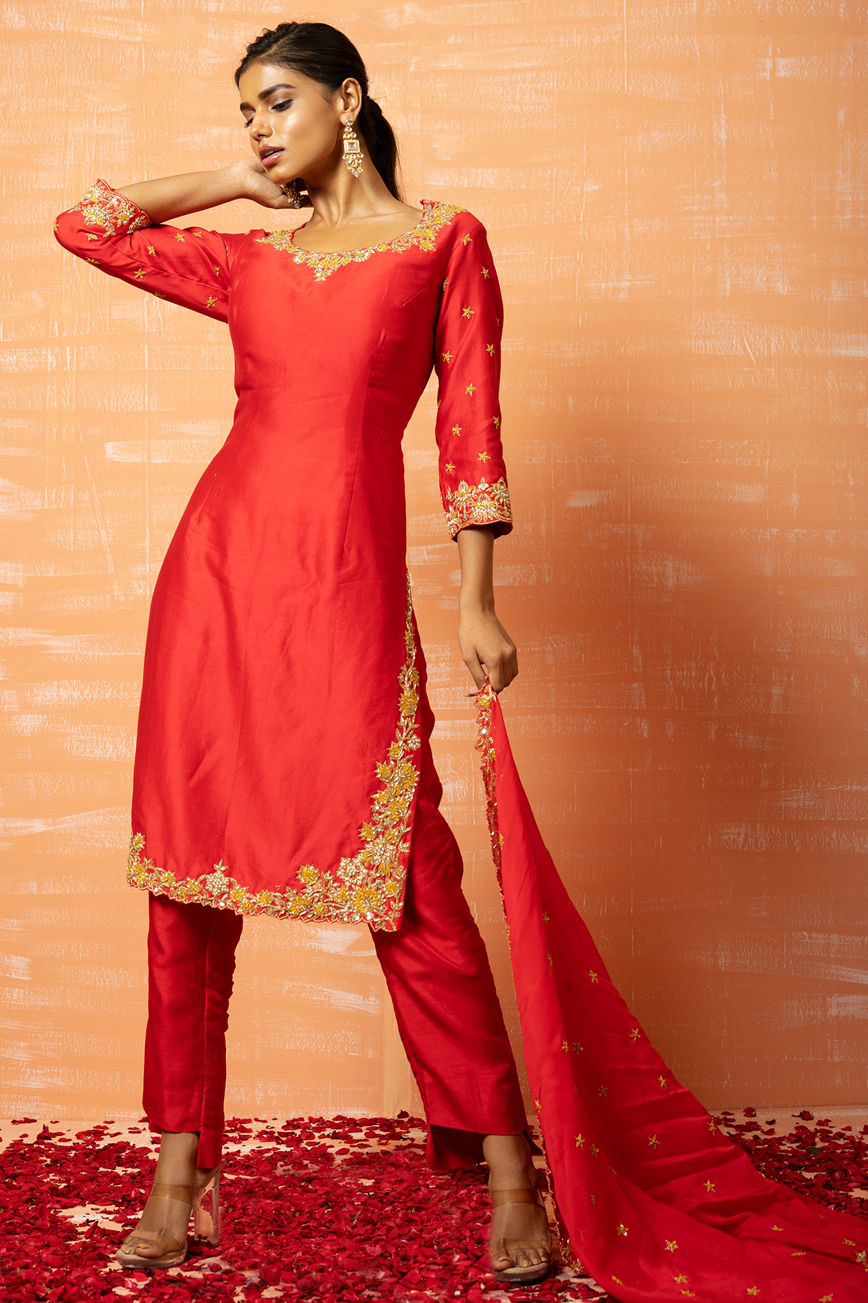 Red Embroidered Kurta Set by Quench A Thirst at Pernia's Pop Up Shop