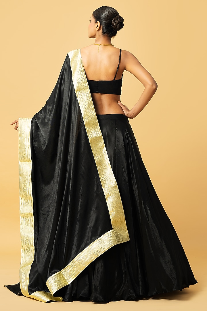 Black Modal Satin Lehenga Set by Quench A Thirst at Pernia's Pop Up Shop