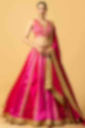 Pink Modal Satin Cutdana Hand Embroidered Lehenga Set by Quench A Thirst
